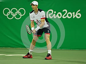 Olympic champion Andy Murray of Great Britain in action during men`s doubles first round match of the Rio 2016 Olympic Games