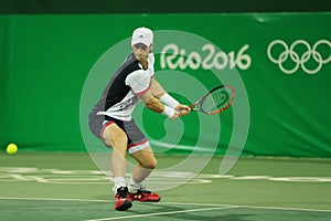 Olympic champion Andy Murray of Great Britain in action during men`s doubles first round match of the Rio 2016 Olympic Games