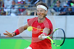 Olympic champion Rafael Nadal of Spain in action during men`s singles semifinal of the Rio 2016 Olympic Games