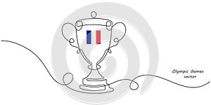 Olympic Games in France. Champion Cup. Victory concept. Line drawing. Vector illustration