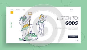 Olympic Gods Landing Page Template. Poseidon or Neptune God of Sea and Ocean and Aphrodite or Venus Goddess of Love