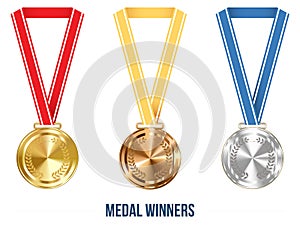 Olympic Medal with Ribbon Set, Vector Illustration