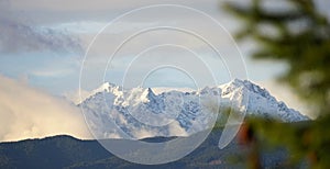 Olympic mountains with low clouds