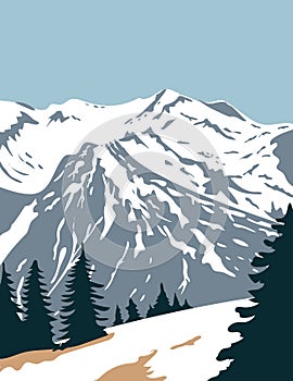 Olympic National Park with Summit of Mount Olympus in Washington State United States WPA Poster Art