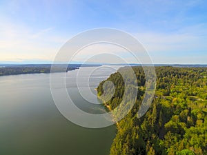 Olympic Penninsula aerial photos of the Puget Sound and land with houses near Olympia, WA