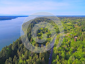 Olympic Penninsula aerial photos of the Puget Sound and land with houses near Olympia, WA