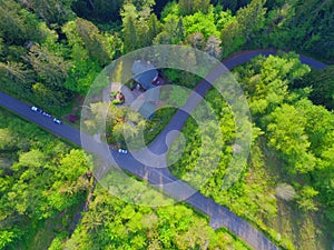 Olympic Penninsula aerial photos of the Puget Sound and land with houses near Olympia, WA