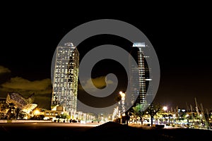 Olympic port in Barcelona at night