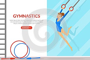 Olympic Sport with Woman Doing Rhythmic Gymnastics with Rings Vector Landing Page Template