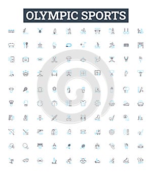 Olympic sports vector line icons set. Track, Field, Swimming, Soccer, Gymnastics, Fencing, Shooting illustration outline