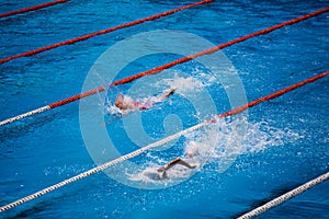 Olympic swimming pool with swimmer crawl race