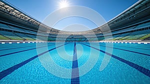 Olympic Swimming Pool Under Bright Sunlight. Generative ai photo