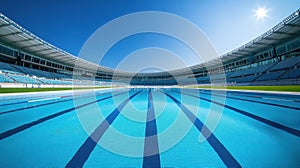 Olympic Swimming Pool Under Bright Sunlight. Generative ai photo