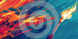 Olympic torch with a flame in hand created with Generative AI technology