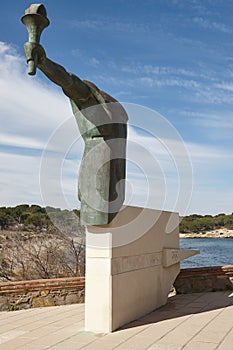 Olympic torch memorial in LEscala. Lampadofor. Mediterranean coast, Spain