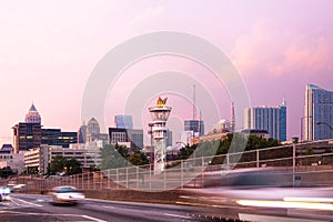 Olympic Torch Tower and Midtown skyline in Atlanta