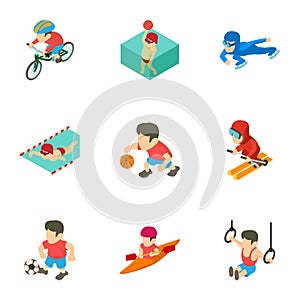 Olympic training icons set, cartoon style