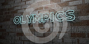 OLYMPICS - Glowing Neon Sign on stonework wall - 3D rendered royalty free stock illustration