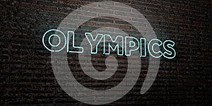 OLYMPICS -Realistic Neon Sign on Brick Wall background - 3D rendered royalty free stock image