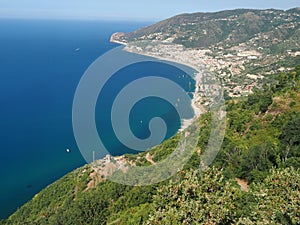 Coastal view of Gioiosa Marea from Piraino Sicily Italy photo
