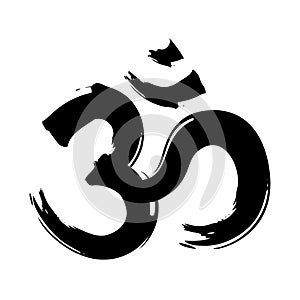 Om, Aum brush symbol. Yoga mantra Om, vector icon, grunge style