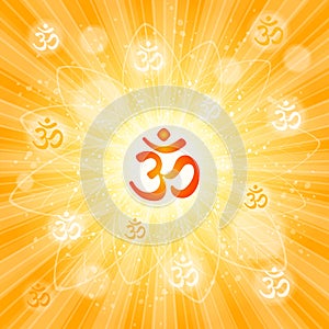 Om or Aum Indian sacred sound. The symbol of the divine triad of Brahma, Vishnu and Shiva. The sign of the ancient mantra. Om sign