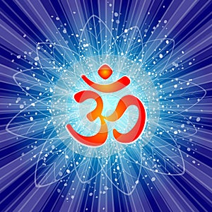 Om or Aum Indian sacred sound. The symbol of the divine triad of Brahma, Vishnu and Shiva. The sign of the ancient mantra. Om sign