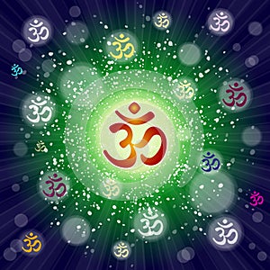 Om or Aum Indian sacred sound. The symbol of the divine triad of Brahma, Vishnu and Shiva. The sign of the ancient mantra. Om sign