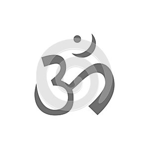 Om or Aum Indian sacred sound symbol, mantra grey icon.