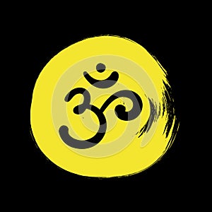 Om,Aum,sacred sound,primordial mantra,word of power,pictogram symbol of divine triad of Brahma, Vishnu and Shiva.Hand-drawn sign