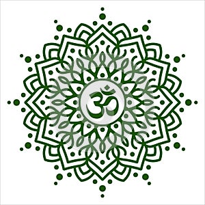 Om or Aum in Sanskrit in the Hindu and Vedic tradition - a sacred sound, the original mantra, the `word of power`