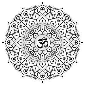 Om or Aum in Sanskrit in the Hindu and Vedic tradition - a sacred sound, the original mantra, the `word of power`