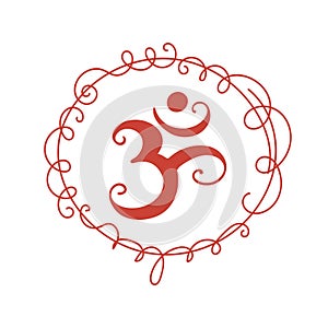 Om,Aum,symbol of Hinduism.Calligraphy,simple icon,logo of sacred sound,primordial mantra,word of power,pictogram.Calligraphy.Hand-