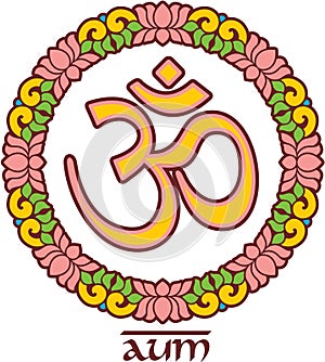 Om - Aum - Symbol in Lotus Frame