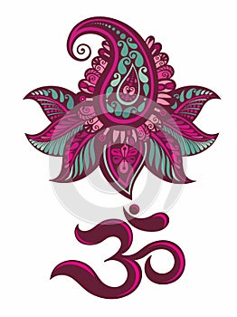 Om, Aum symbol. Yoga mantra Om, vector icon, grunge style