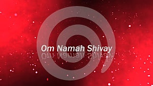 `Om Namah Shivay` text on particle background. Shimmering Glittering Particles.