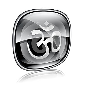 Om Symbol icon black glass.