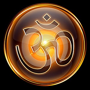 Om Symbol icon golden, isolated on black