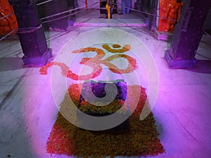 Om Symbol Made From Flowers At Shiv Mandir