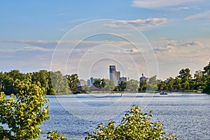 Omaha downtown landscape and skyline from Carter lake Iowa photo
