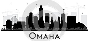 Omaha Nebraska City Skyline Silhouette with Black Buildings Isolated on White