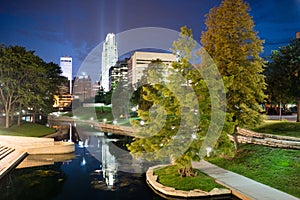 Omaha Nebraska downtown city park skyline dusk night