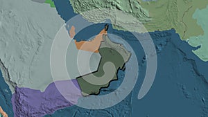 Oman border shape overlay. Bevelled. Administrative.