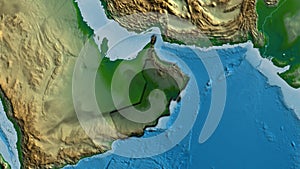 Oman border shape overlay. Bevelled. Physical.