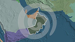 Oman border shape overlay. Glowed. Administrative.
