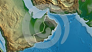 Oman border shape overlay. Glowed. Physical.