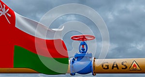 Oman gas, valve on the main gas pipeline Oman, Pipeline with flag Oman, Pipes of gas from Oman, 3D work and 3D image