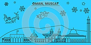 Oman, Mascat winter holidays skyline. Merry Christmas, Happy New Year decorated banner with Santa Claus.Oman, Mascat photo