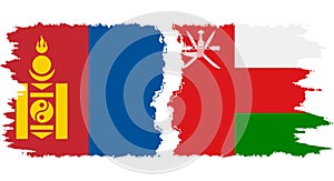 Oman and Mongolia grunge flags connection vector