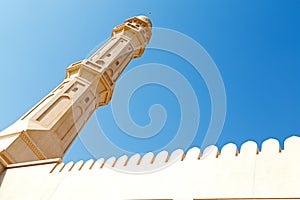 in oman muscat the old mosque minaret and religion in clear sky